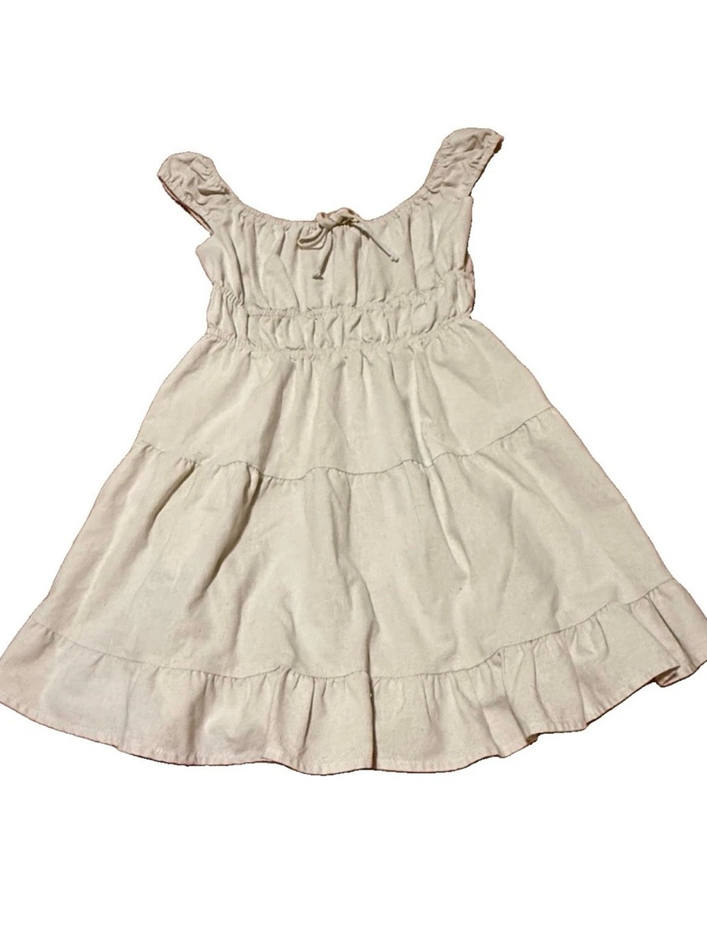Lovesome Linen Cotton Babydoll Mini Dress Womens Large Ruffle Milkmaid Boho
